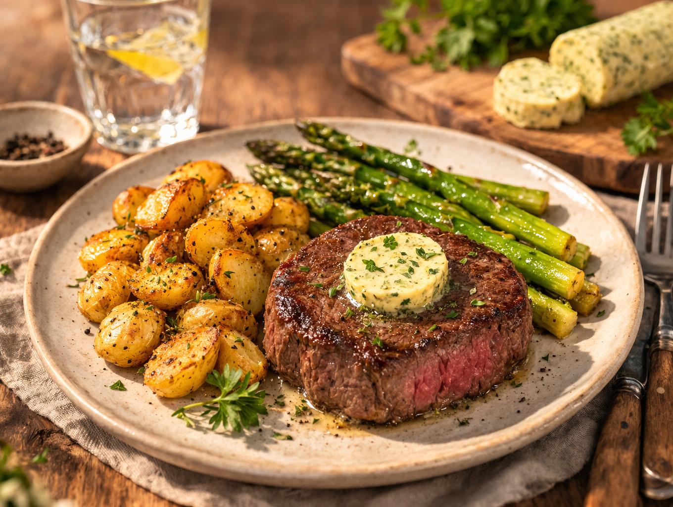 Sappige biefstuk met kruidenboter
